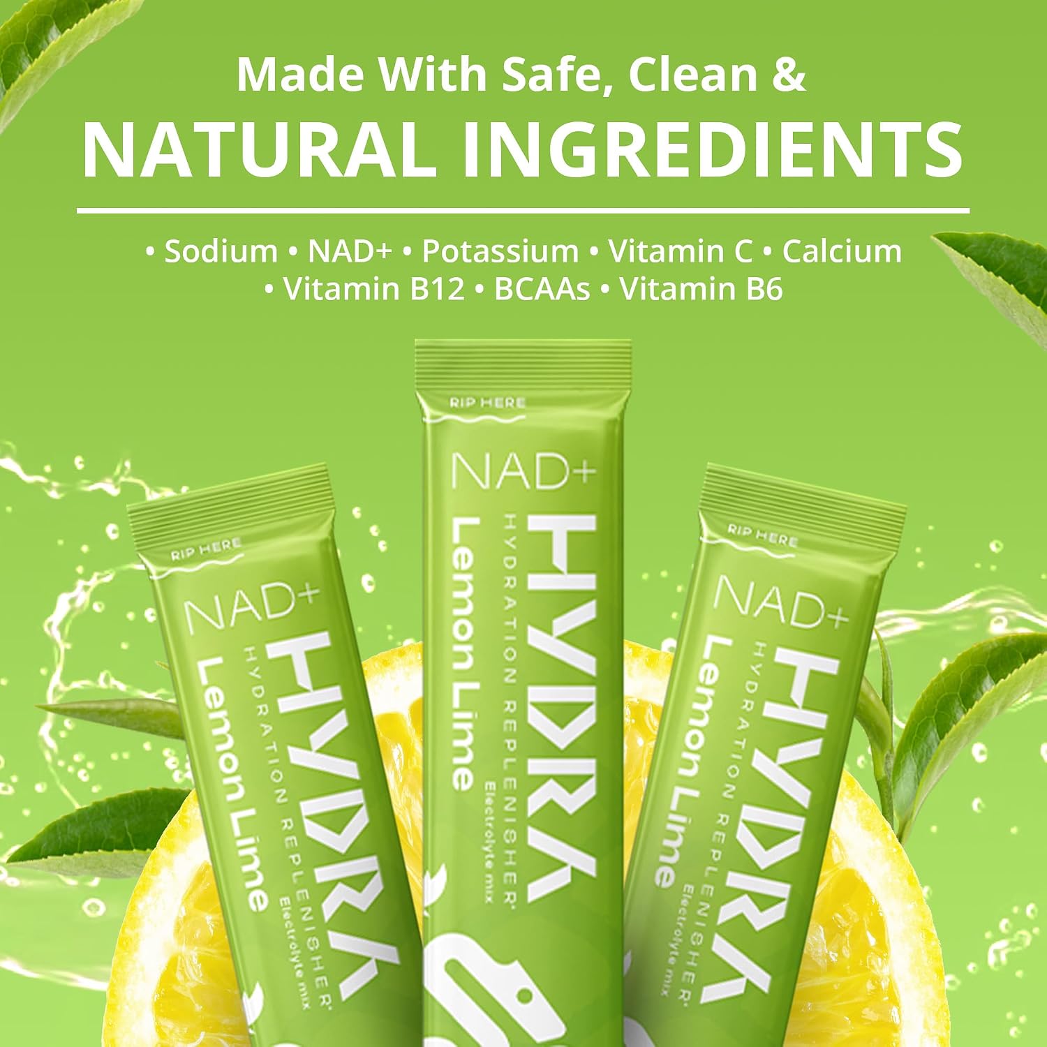 Hydra Powders NAD+ Nutrients Electrolyte Powder Packets - 16 Sobres Sabor Lima Limón
