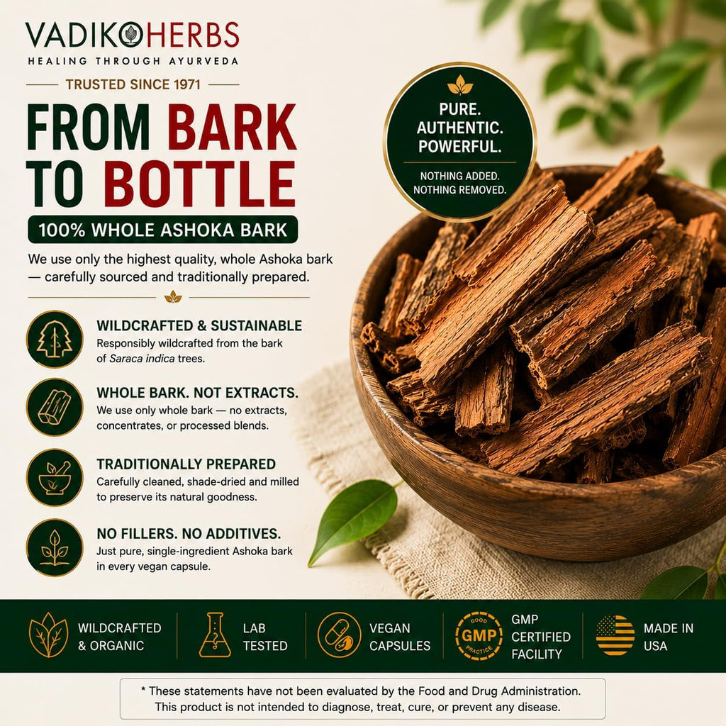 Vadik Herbs Cápsulas de corteza de Ashoka orgánica - 1000mg