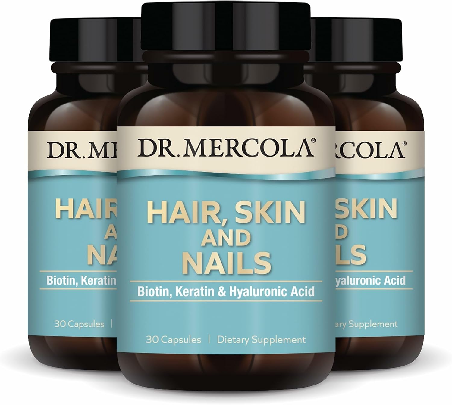 Dr. Mercola Hair, Skin and Nails - Biotina, Queratina y Ácido Hialurónico - 30 Cápsulas
