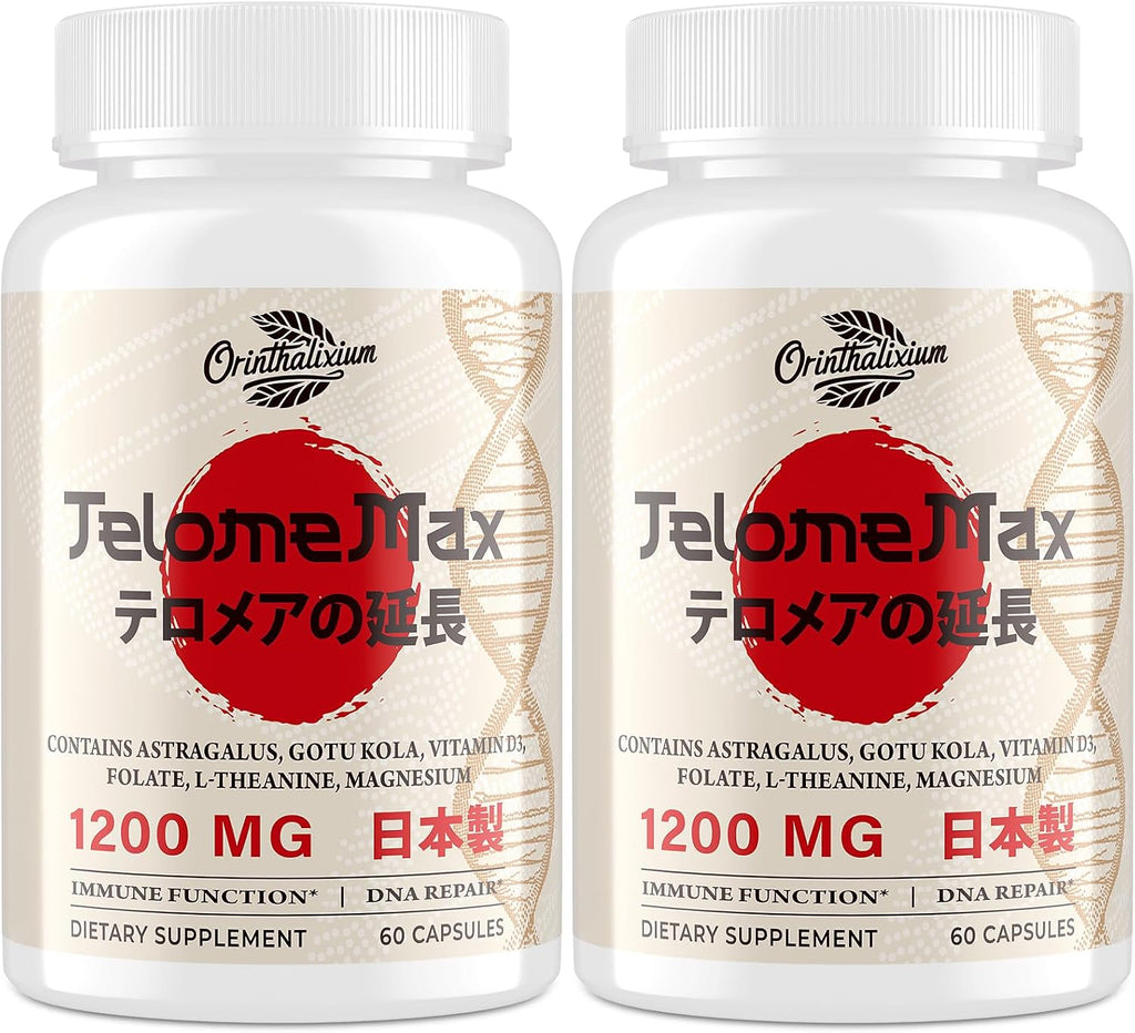 Telomere Lengthening Supplements – Astragalus Orgánico, Gotu Kola, Vitamina D3, Folato, L-Teanina – 60 Cápsulas Veganas – Hecho en Japón