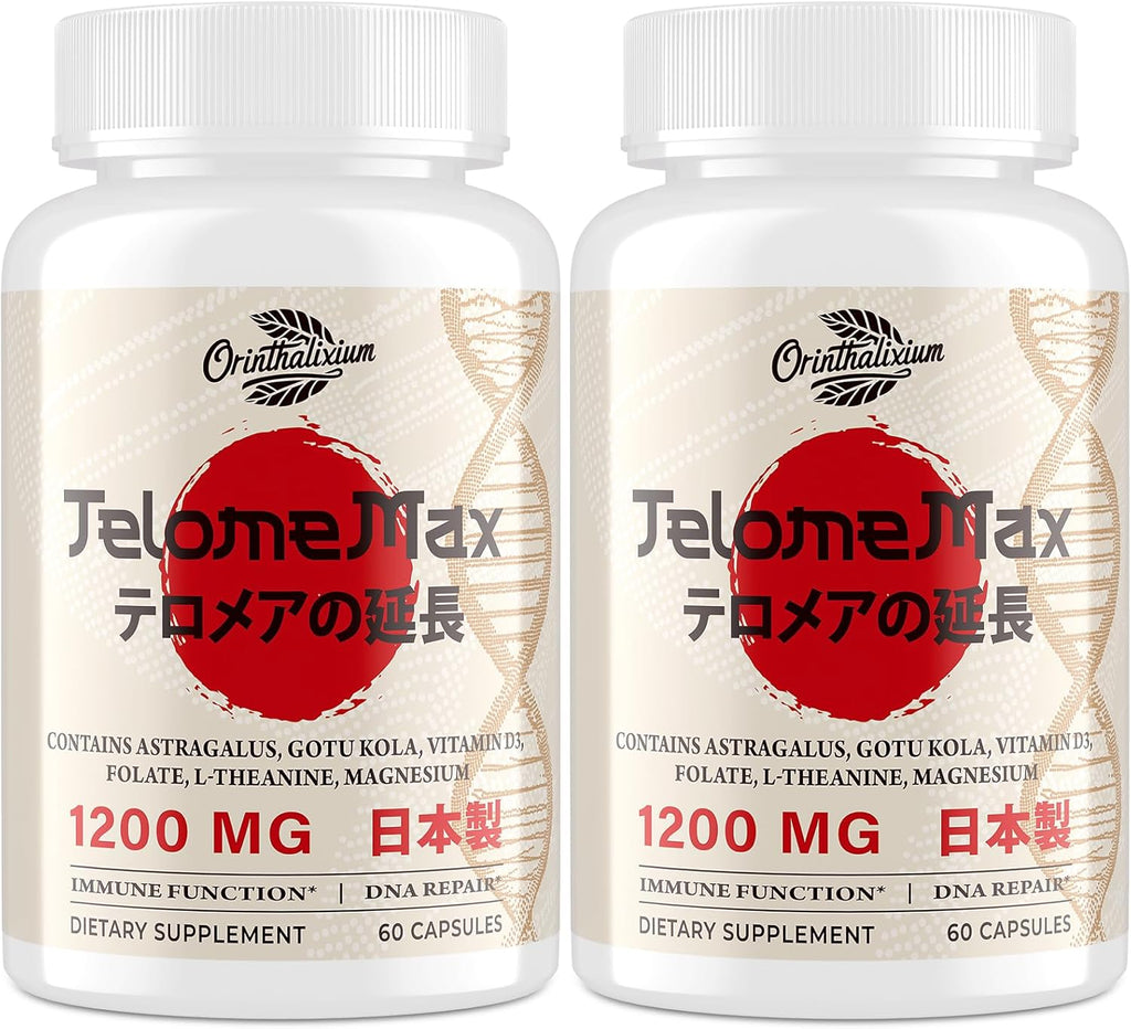 Telomere Lengthening Supplements – Astragalus, Gotu Kola, Vitaminas D3 y Folato – Cápsulas Veganas (2 Envases)