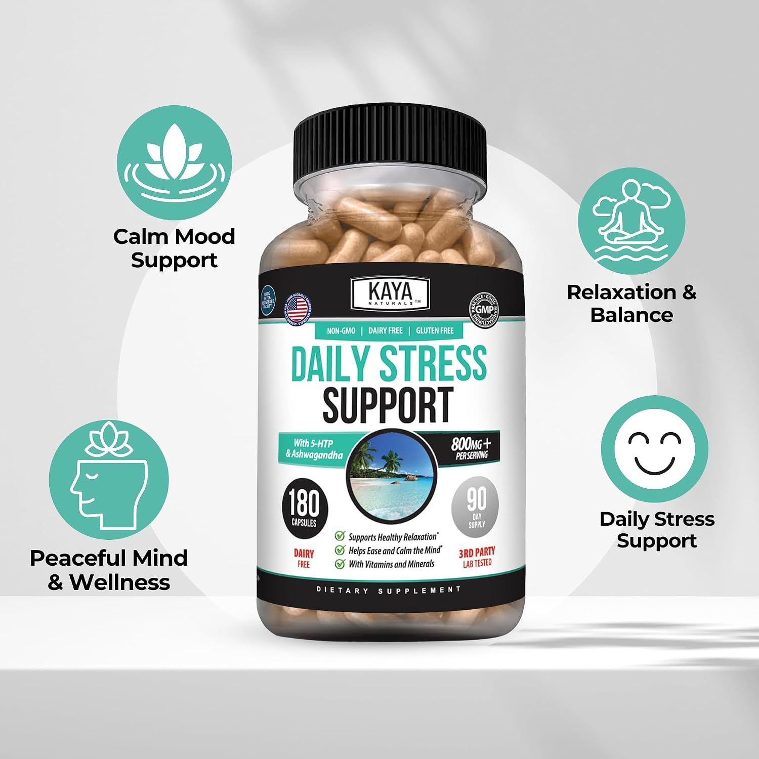 Kaya Naturals - Suplemento Herbal Natural para la Relajación y el Equilibrio - 180 Cápsulas