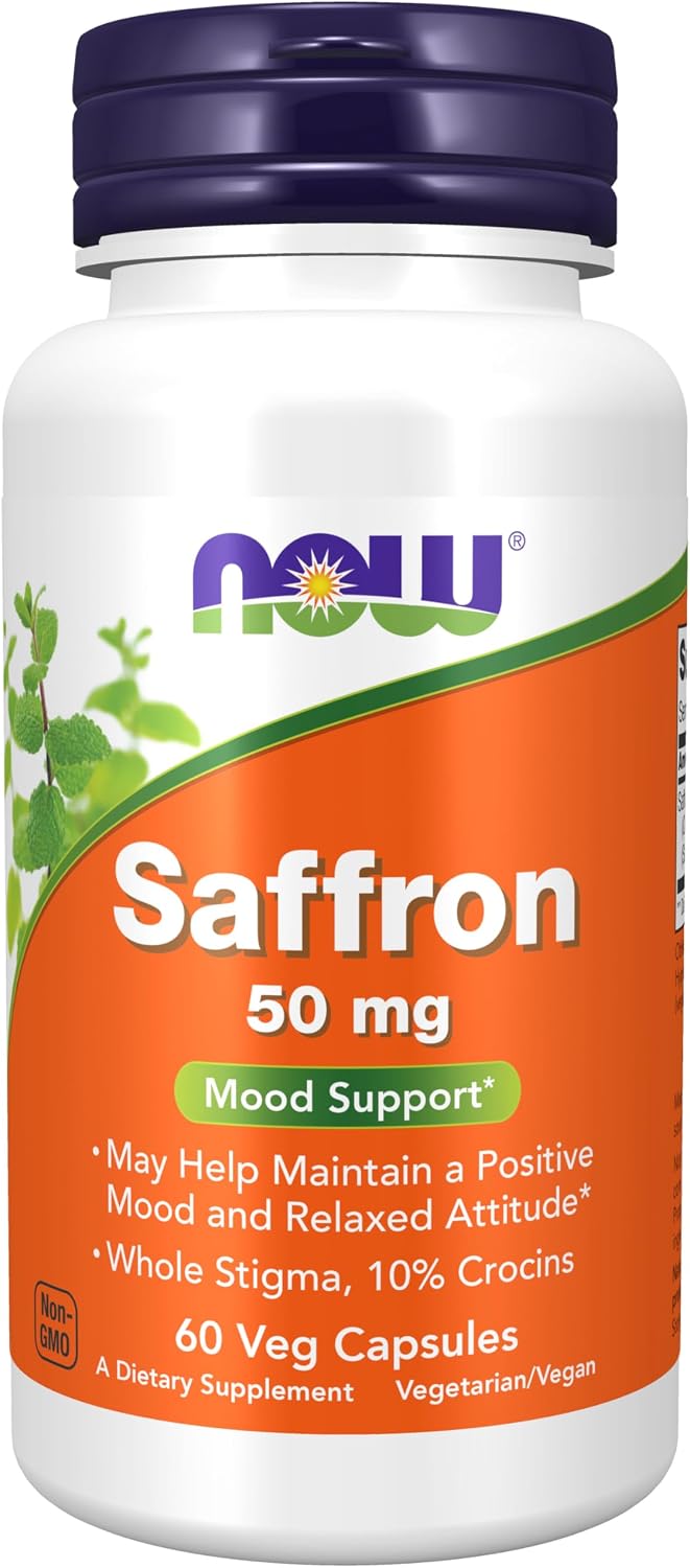NOW Foods Azafrán (Estigmas Enteros) 50 mg con 10% Crocinas, 60 Cápsulas Veganas