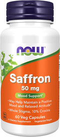NOW Foods Azafrán (Estigmas Enteros) 50 mg con 10% Crocinas, 60 Cápsulas Veganas