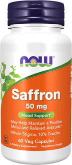 NOW Foods Azafrán (Estigmas Enteros) 50 mg con 10% Crocinas, 60 Cápsulas Veganas