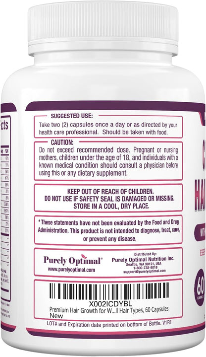 Vitaminas para el Crecimiento del Cabello Purely Optimal – Biotina, Colágeno, Queratina – 60 Cápsulas – Image 7