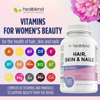 healblend Vitaminas para Cabello, Piel y Uñas para Mujeres con Biotina 5000 mcg, Hierro y Manganeso | Vegano, Sin OGM | 60 Cápsulas