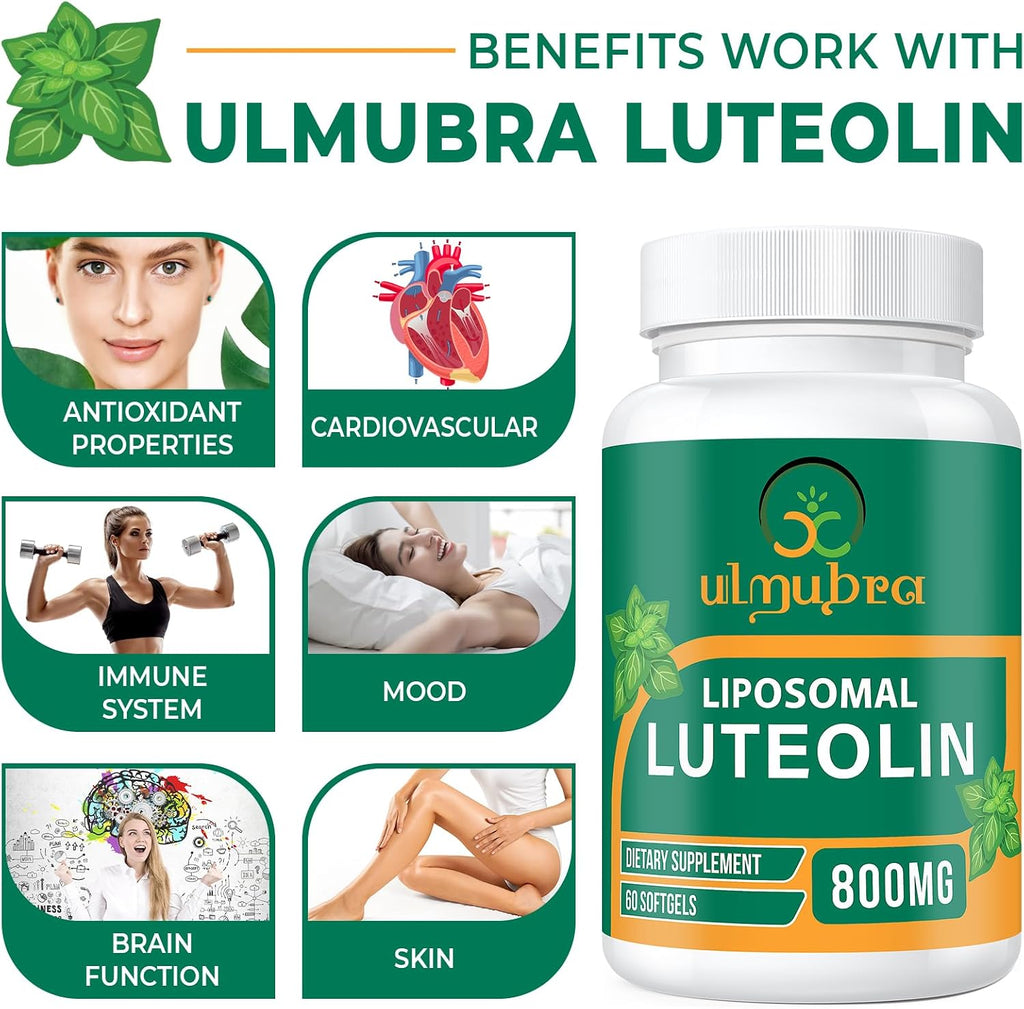 Ulmubra 800 mg Luteolina Liposomal - Suplemento Antioxidante de Alta Absorción, 60 Perlas
