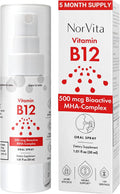 NorVita Vitamina B12 Spray 500 mcg (150 dosis) - Complejo MHA (Metilcobalamina, Hidroxicobalamina, Adenosilcobalamina) - Vegano, No-GMO