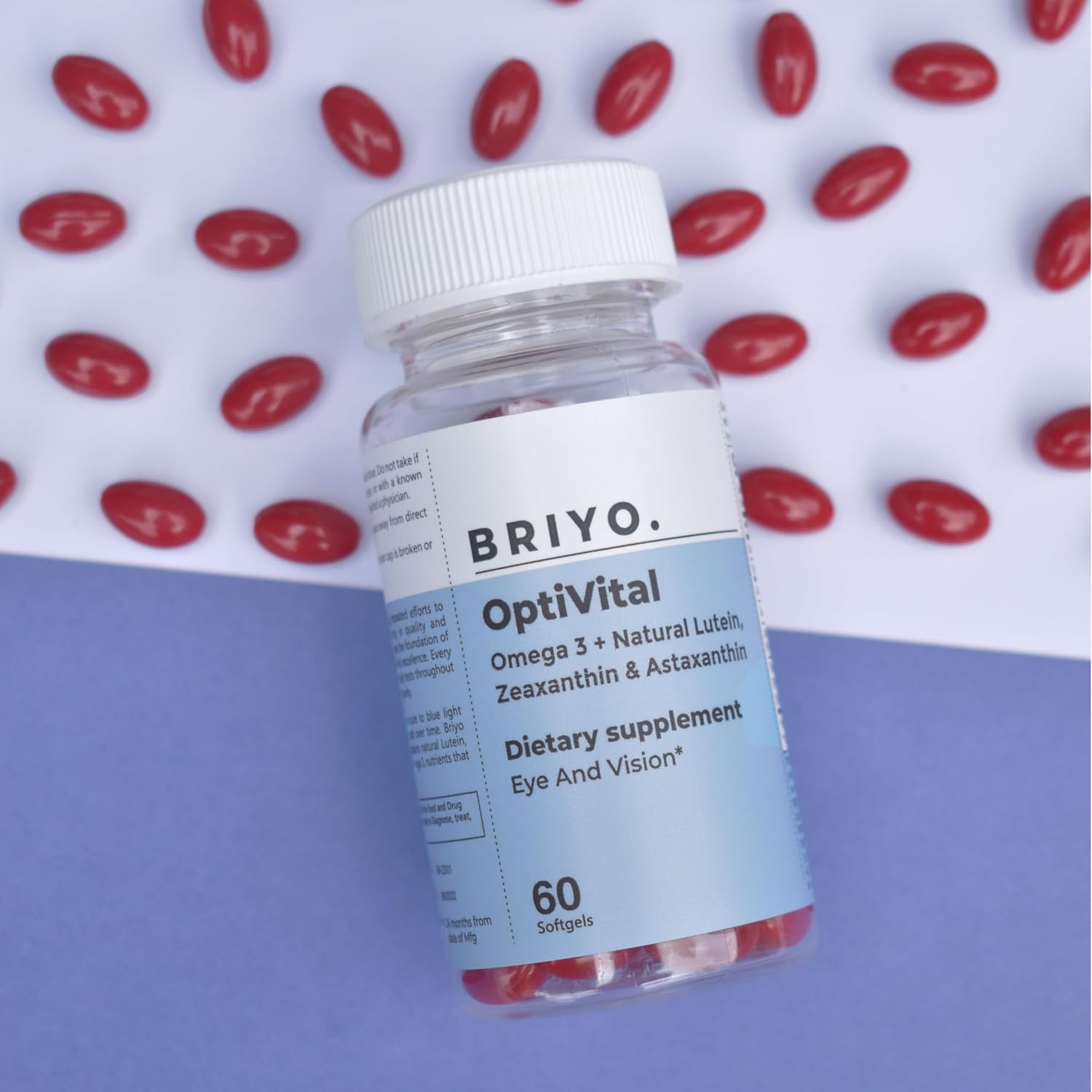 Briyo OptiVital – Complemento para la salud visual con luteína, zeaxantina, astaxantina y omega-3, 60 cápsulas