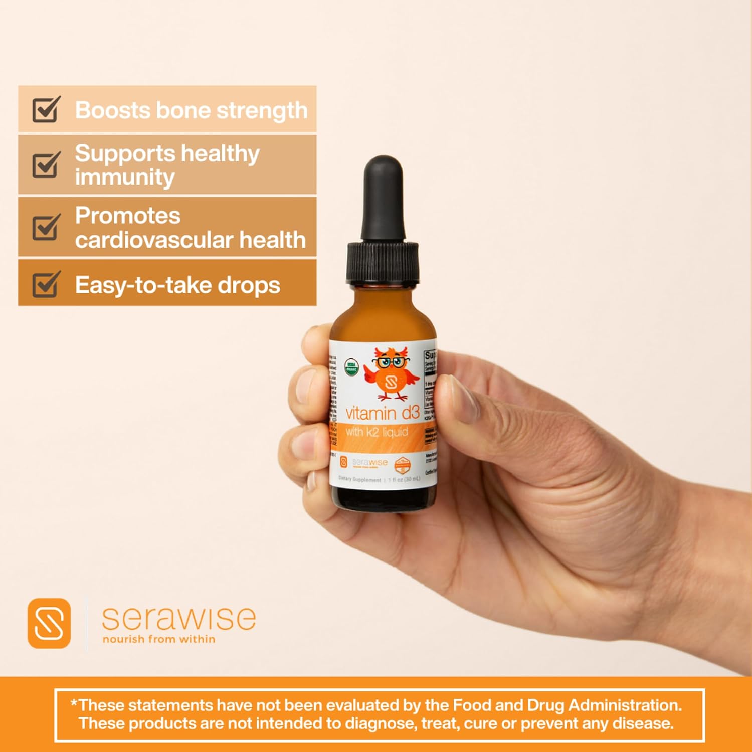 Serawise Organic Liquid Vitamin D3 with K2 - 30 ml