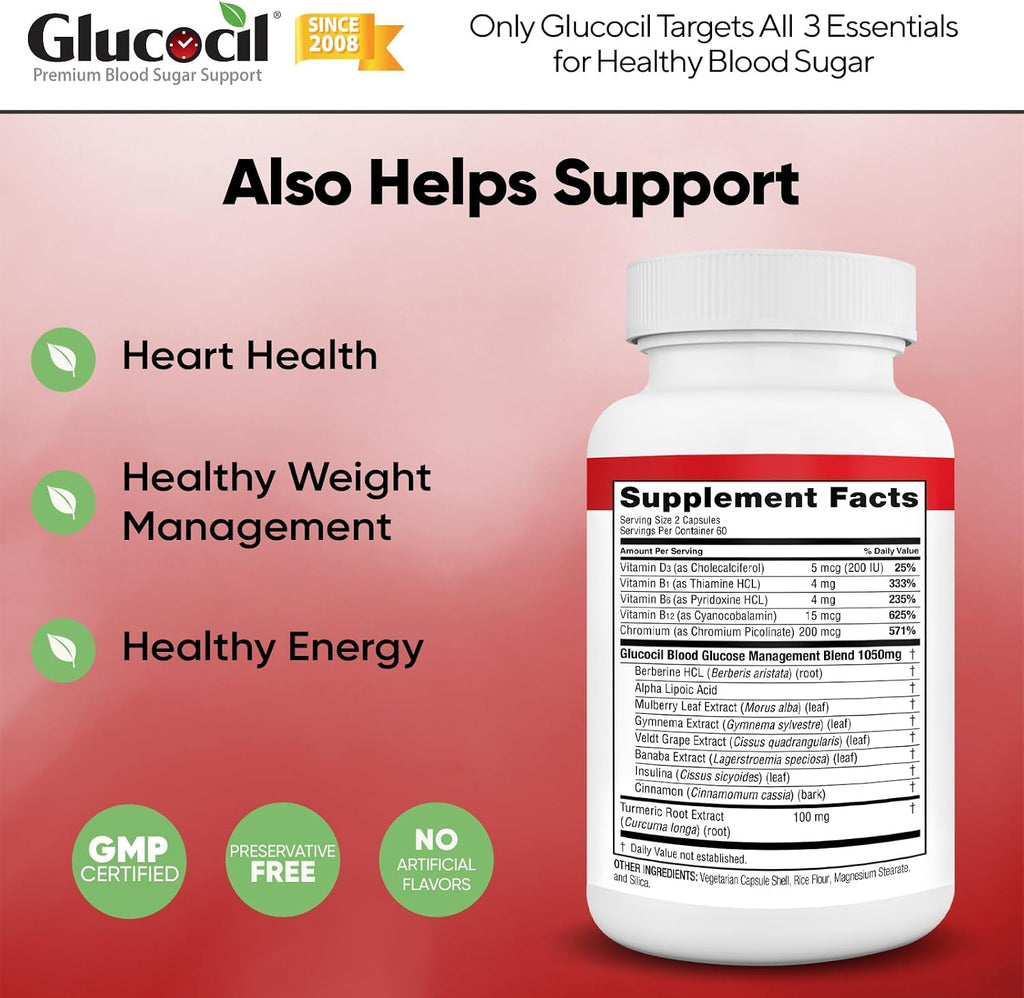 Glucocil – Cápsulas Vegetarianas para el Apoyo del Azúcar en Sangre