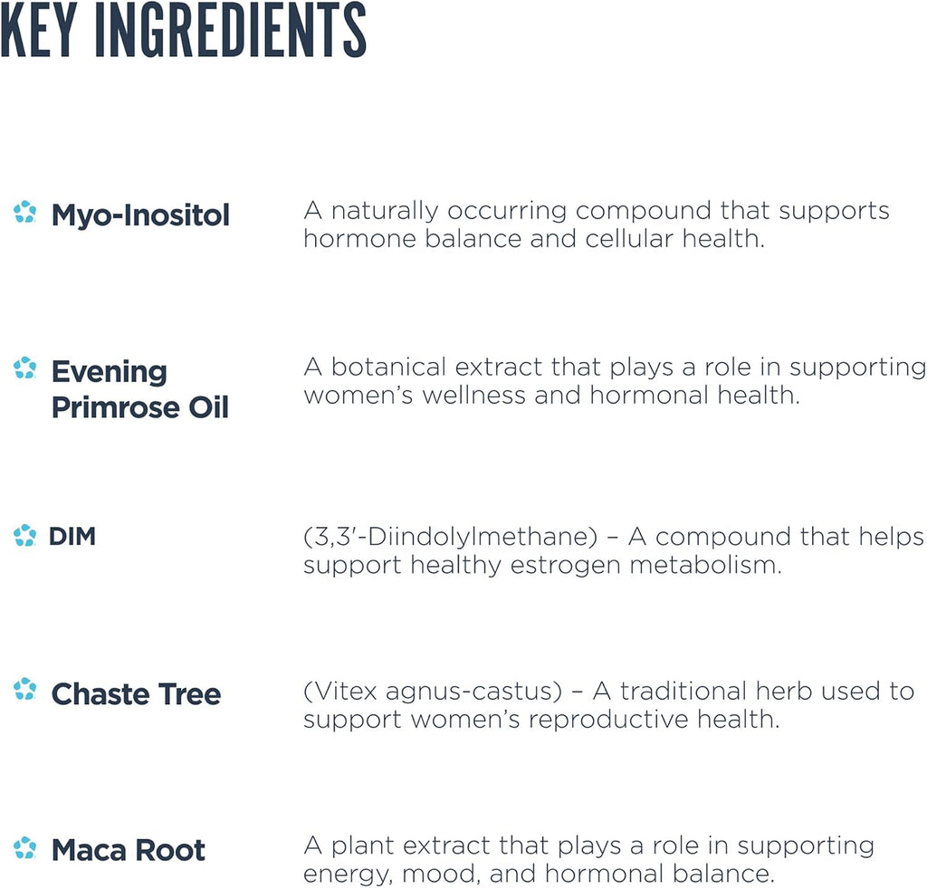 Revive MD Hormone Balance for Women – Suplemento de equilibrio hormonal con Myo-Inositol, Chaste Berry, DIM, Vitaminas C y E, Aceite de Onagra (180 Cápsulas)