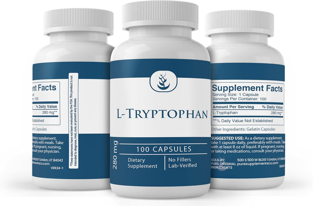 Pure Original Ingredients L-Triptófano (100 Cápsulas) - Puro, Sin Aditivos, Verificado en Laboratorio