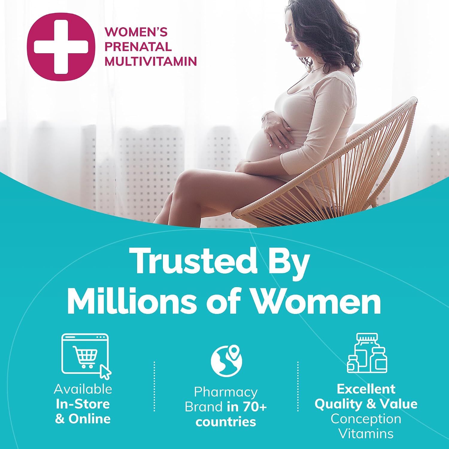 Conceive Plus Vitaminas Prenatales con Ácido Fólico, DHA y Colina - 60 Cápsulas Veganas