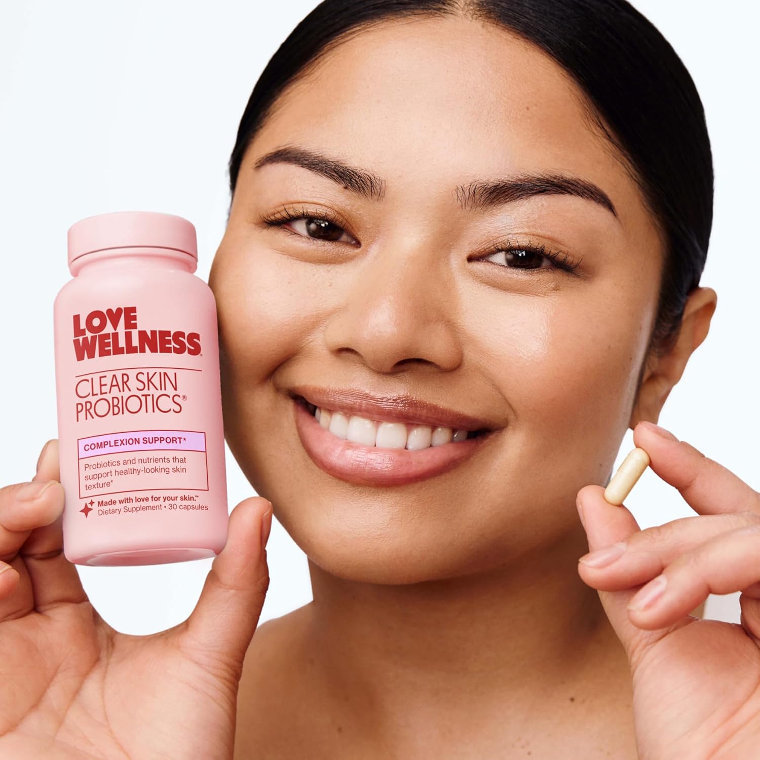 Love Wellness Clear Skin Probiotic – Probiótico para la Piel con Zinc, Bifidobacterium Longum y Extracto de Fruto de Sauzgatillo | 30 Cápsulas