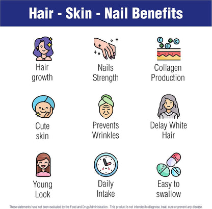 Hair Skin and Nails - Suplemento de Biotina – La biotina contribuye al funcionamiento normal del sistema nervioso. – Image 7
