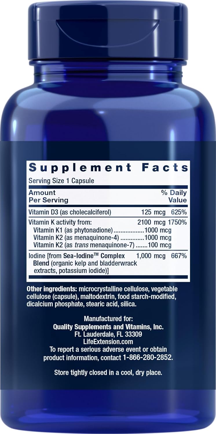 Life Extension Vitaminas D y K con Yodo Marino, 90 Cápsulas (Pack de 2)