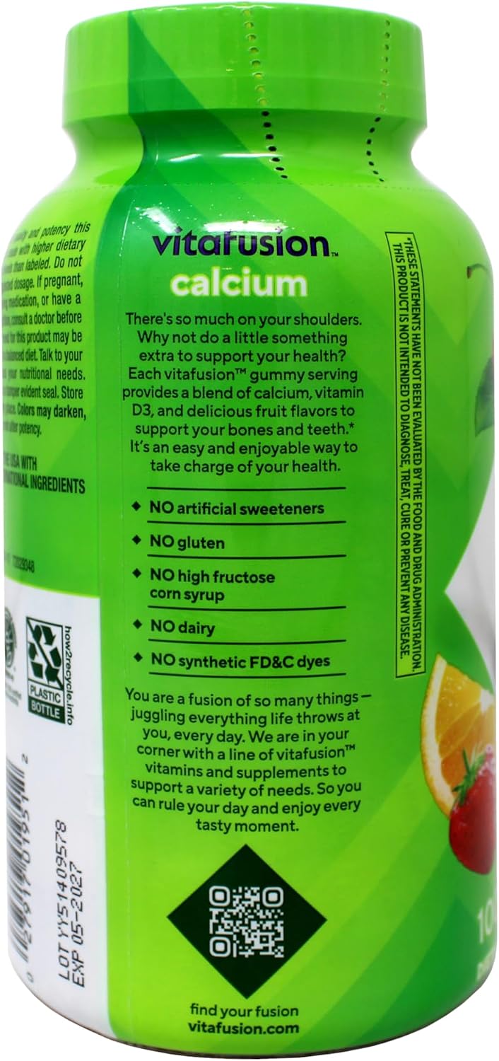 Vitafusion Calcium Adult Gummy Vitamins, 100 Gominolas de Calcio con Vitamina D