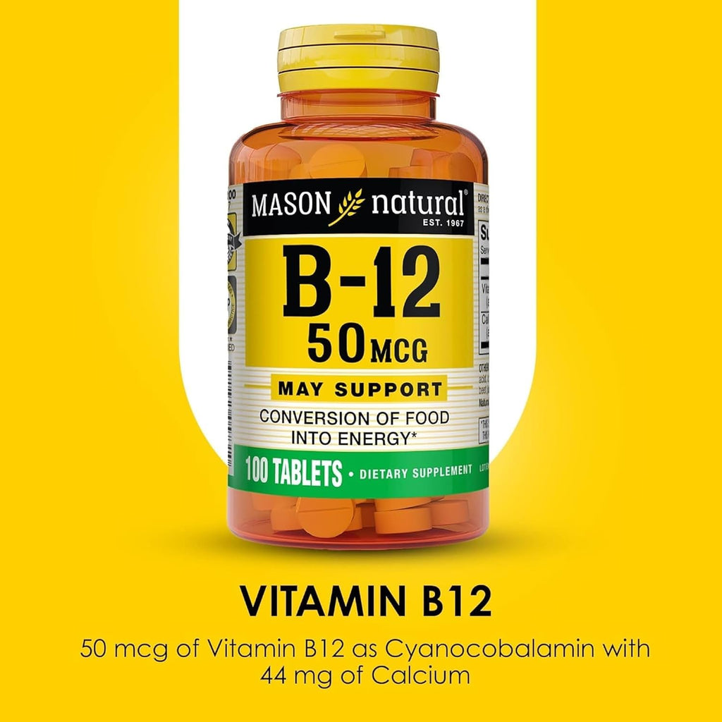 Mason Natural Vitamina B12 50 mcg con Calcio – 100 Comprimidos
