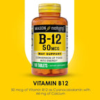 Mason Natural Vitamina B12 50 mcg con Calcio – 100 Comprimidos