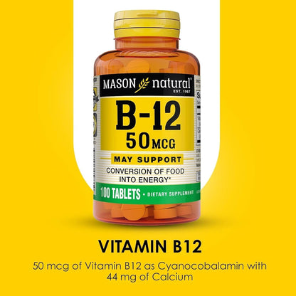 Mason Natural Vitamina B12 50 mcg con Calcio – Función psicológica normal: Contribuye al rendimiento cognitivo y – Image 4