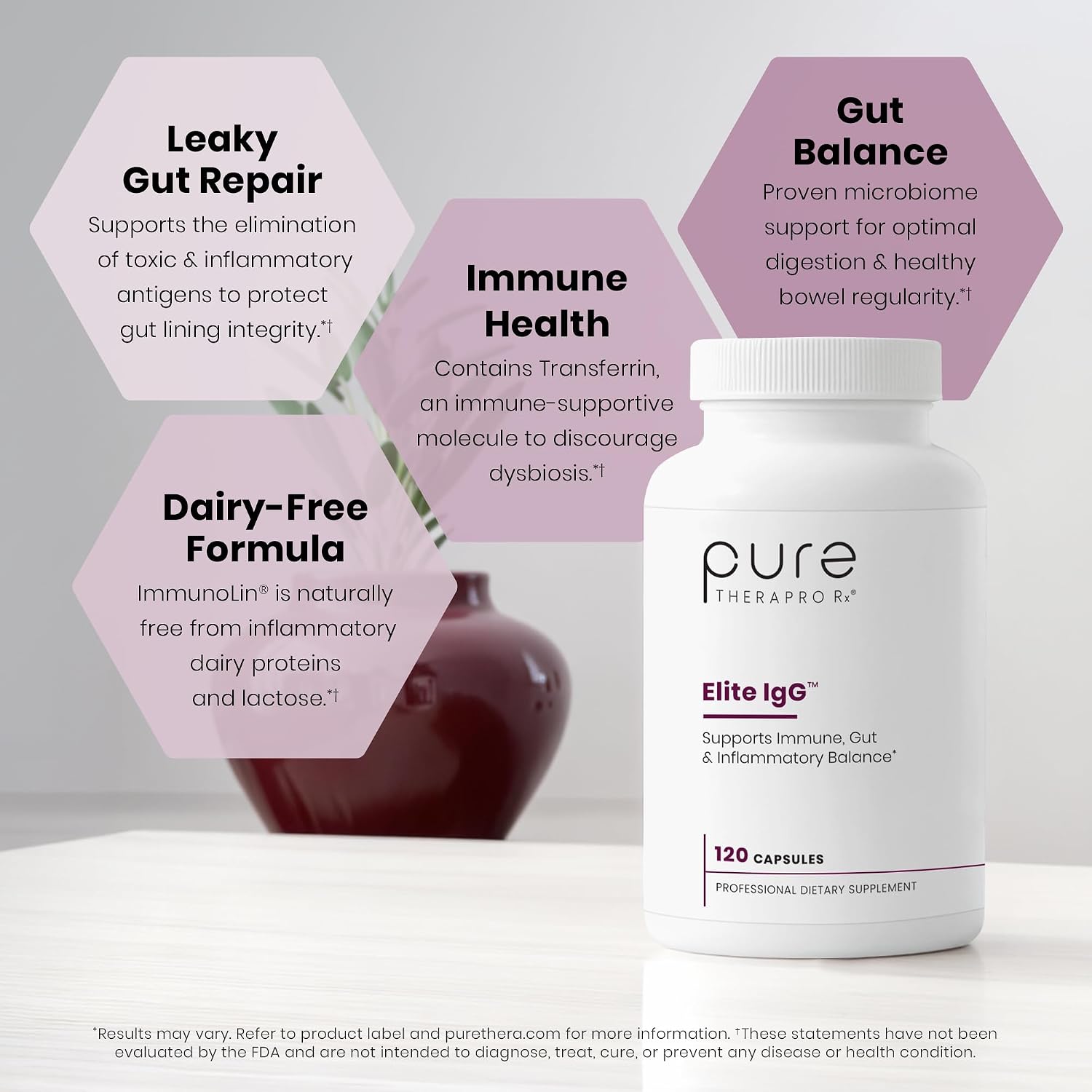 Pure Therapro Rx Elite IgG Immunoglobulin Supplement, 120 Cápsulas - Salud Intestinal y Apoyo Inmunitario, 1100 mg IgG, IgA e IgM, Lecitina de Girasol | Alternativa al Calostro, Sin Lácteos y Sin Gluten