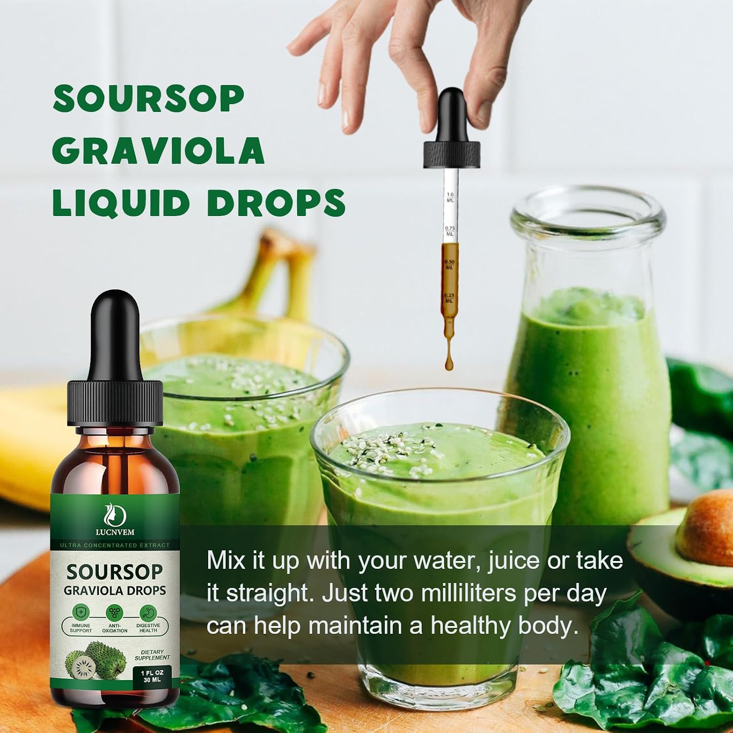 Soursop Graviola Extracto Líquido Orgánico - 118 ml (4 oz) - 60 Días - Vegano