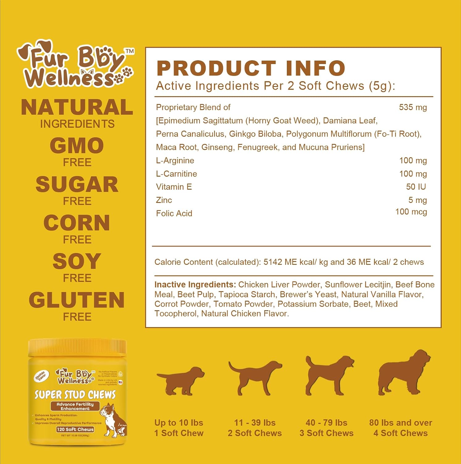 Suplemento de Salud Reproductiva para Perros - Snacks Blandos con L-Carnitina, Zinc, Ginseng y Vitaminas - Apoyo a la Fertilidad y Vitalidad - 120 unidades