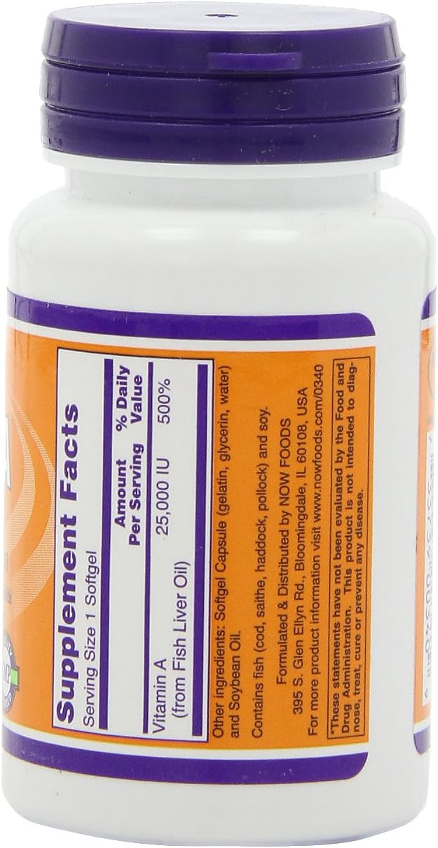 NOW Foods Vitamina A 25.000 UI, 100 Cápsulas Blandas (Pack de 4)