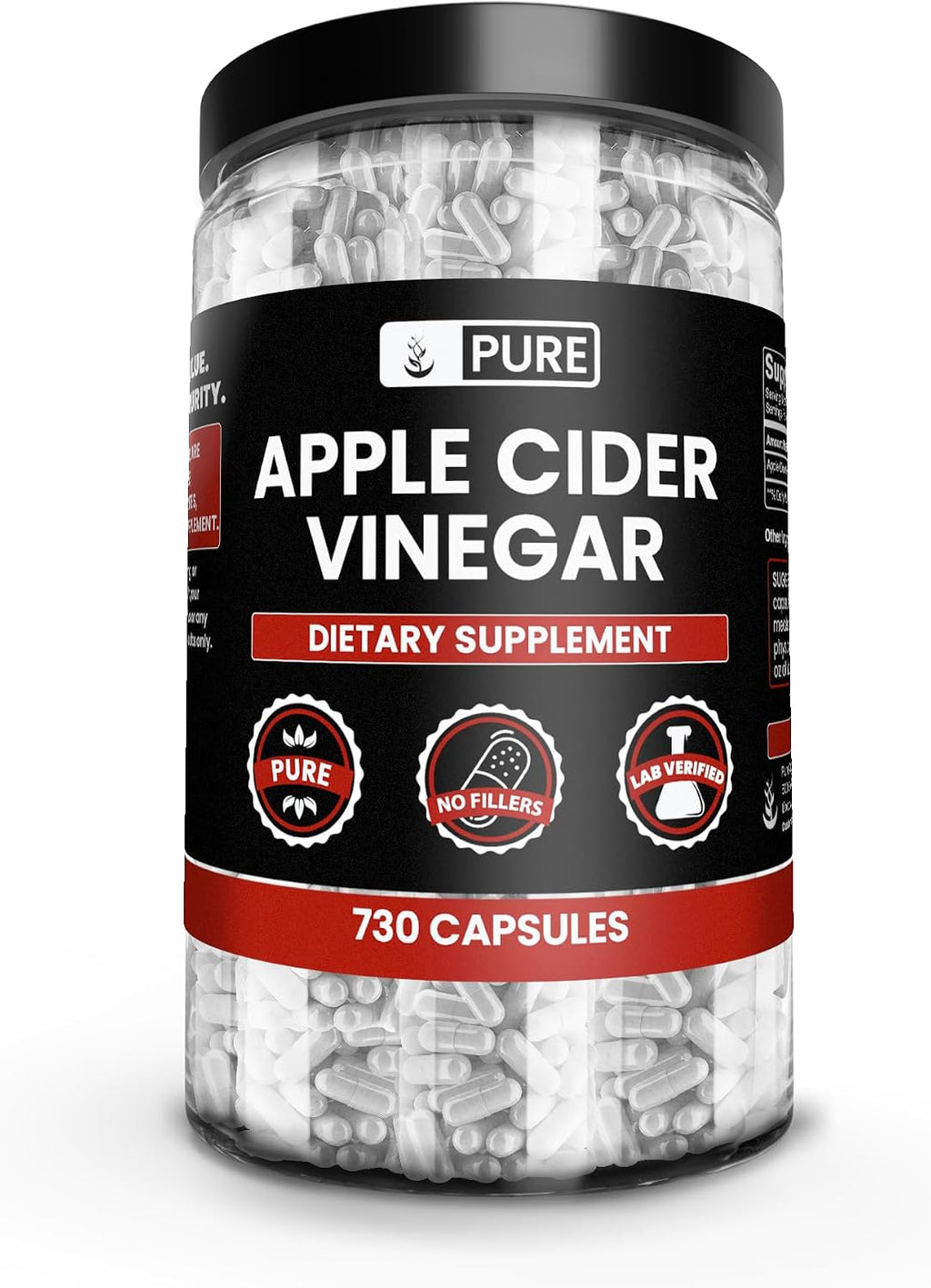 Pure Original Ingredients Vinagre de Manzana (365 Cápsulas) - Sin Rellenos, Siempre Puro, Verificado en Laboratorio