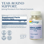 SOLARAY Monolaurin 500 mg from Natural Coconut - Food Supplement - 60 Vegan Capsules
