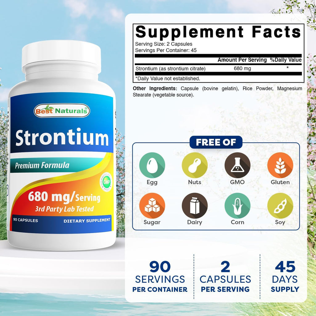 Best Naturals Strontium Bone Building Formula 680mg/serving 90 Cápsulas