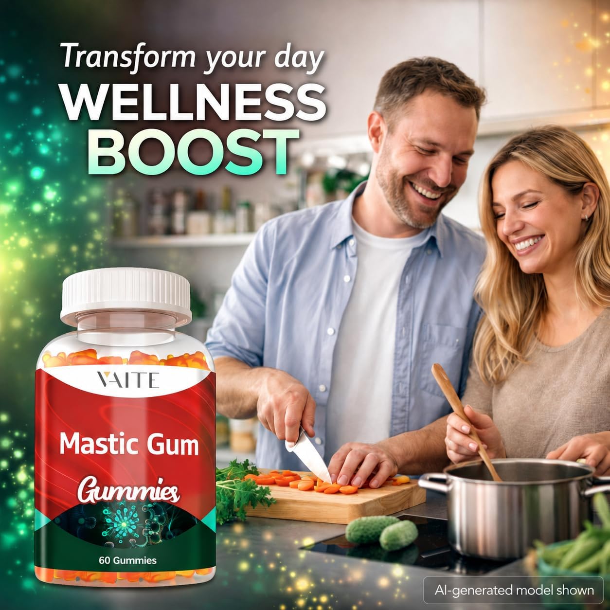 Gominolas de Mastic Gum 1000 mg - Apoyo Digestivo Natural, Resina de Pistacia Lentiscus, Vegano, Sin Gluten, 60 Gomitas