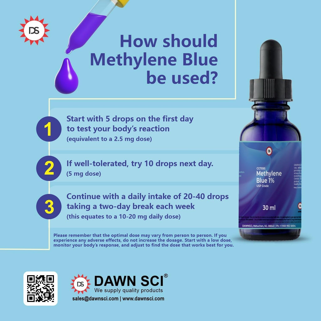 Methylene Blue 1% 30 mL Glass Dropper Bottle - USP-Grade Methylthioninium Chloride Liquid