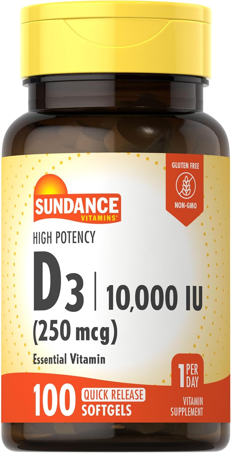 Sundance Vitamin D3 10,000 IU (250 mcg) | 100 Softgels | High Potency Formula | Non-GMO and Gluten Free Supplement – Image 1