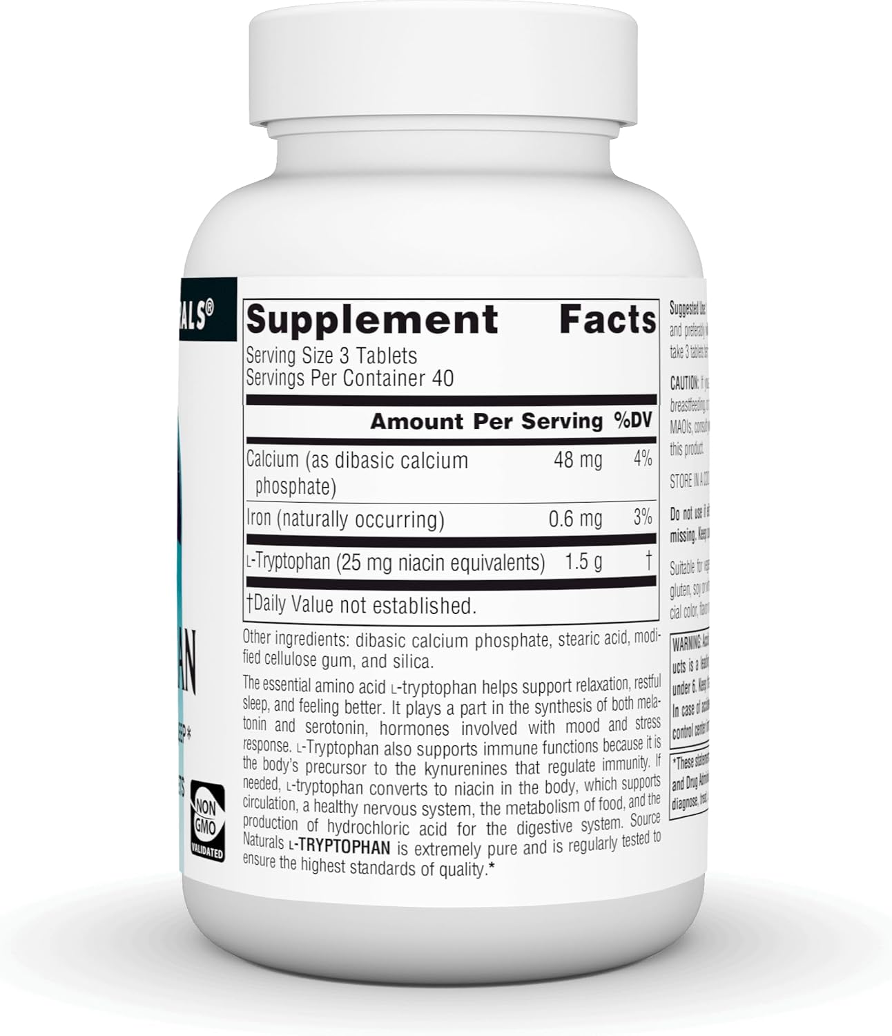 Source Naturals L-Triptófano, para el estado de ánimo, la relajación y el sueño, 500 mg - 120 comprimidos