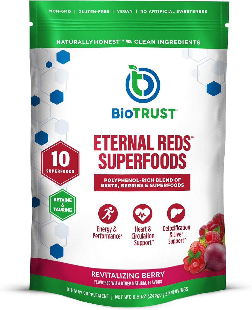 BioTrust Eternal Reds - Polvo de Superalimentos Rojos, 30 Dosis