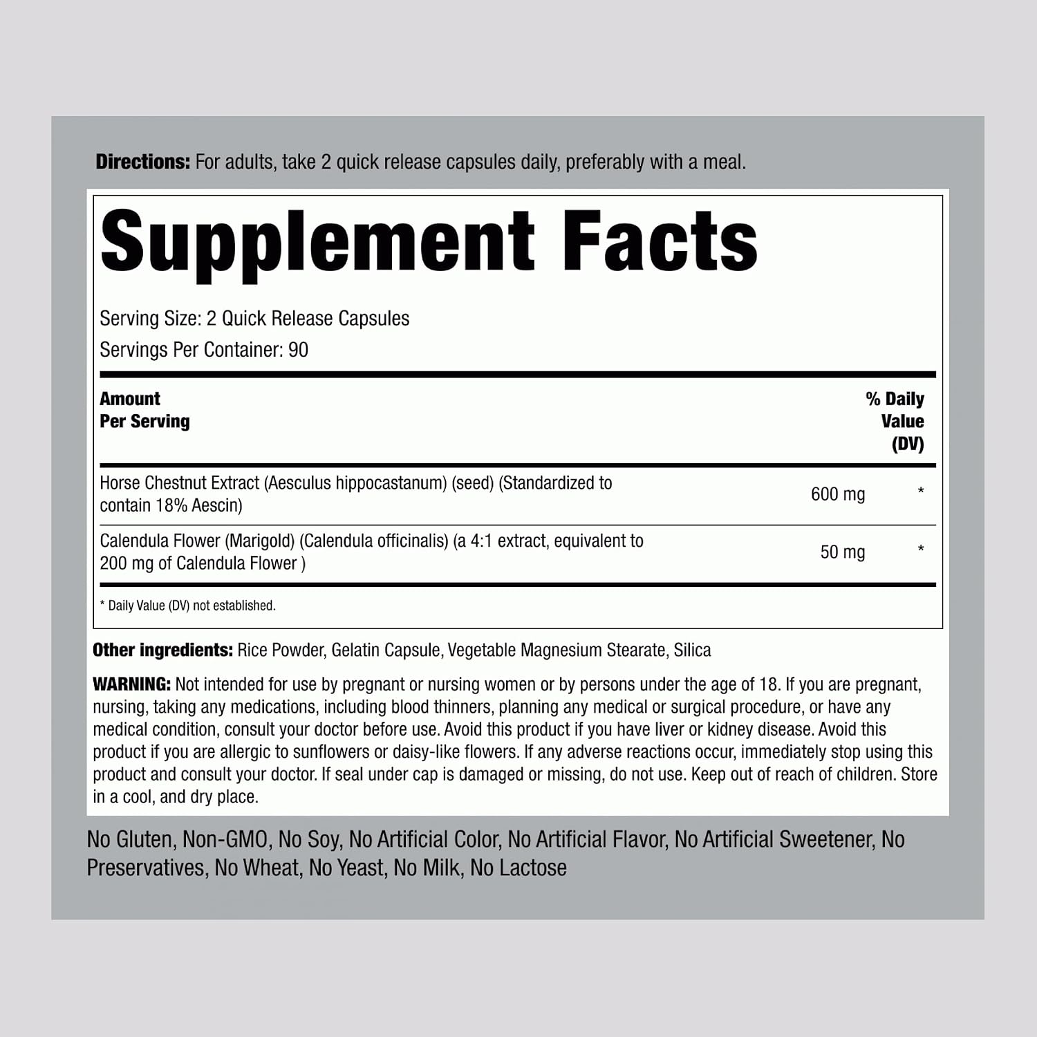 Piping Rock Extracto de Castaño de Indias | Suplemento | 180 Cápsulas | con Escina y Caléndula | No Transgénico, Sin Gluten