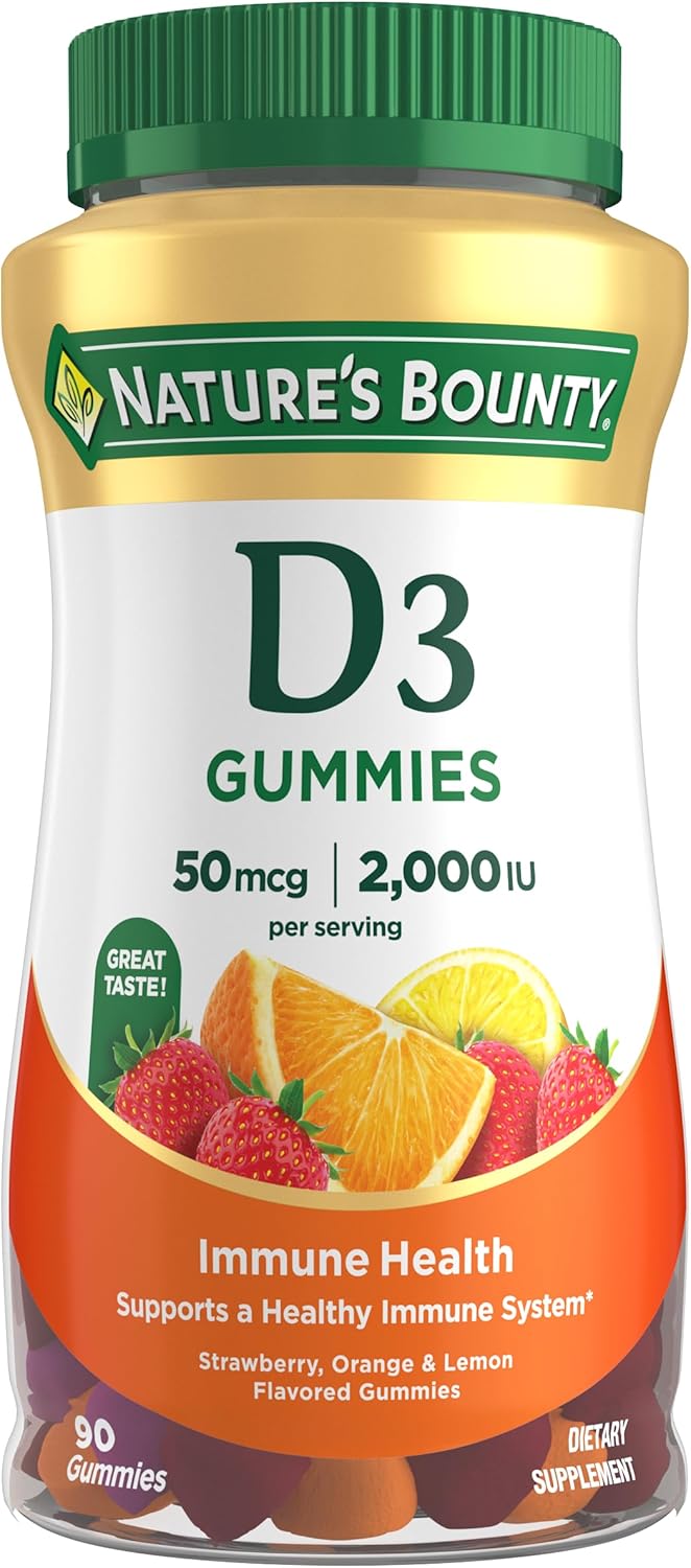 Nature's Bounty Vitamin D3 Gummies, 2000 IU (50 mcg), Mixed Fruit Flavor, 90 Gummies