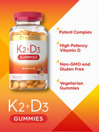 Carlyle Vitamina D3 K2 Gominolas | 90 Unidades | 5000 IU D3 + 50 mcg MK7 | Sabor Melocotón Mango | Vegetariano, Sin Gluten, No GMO