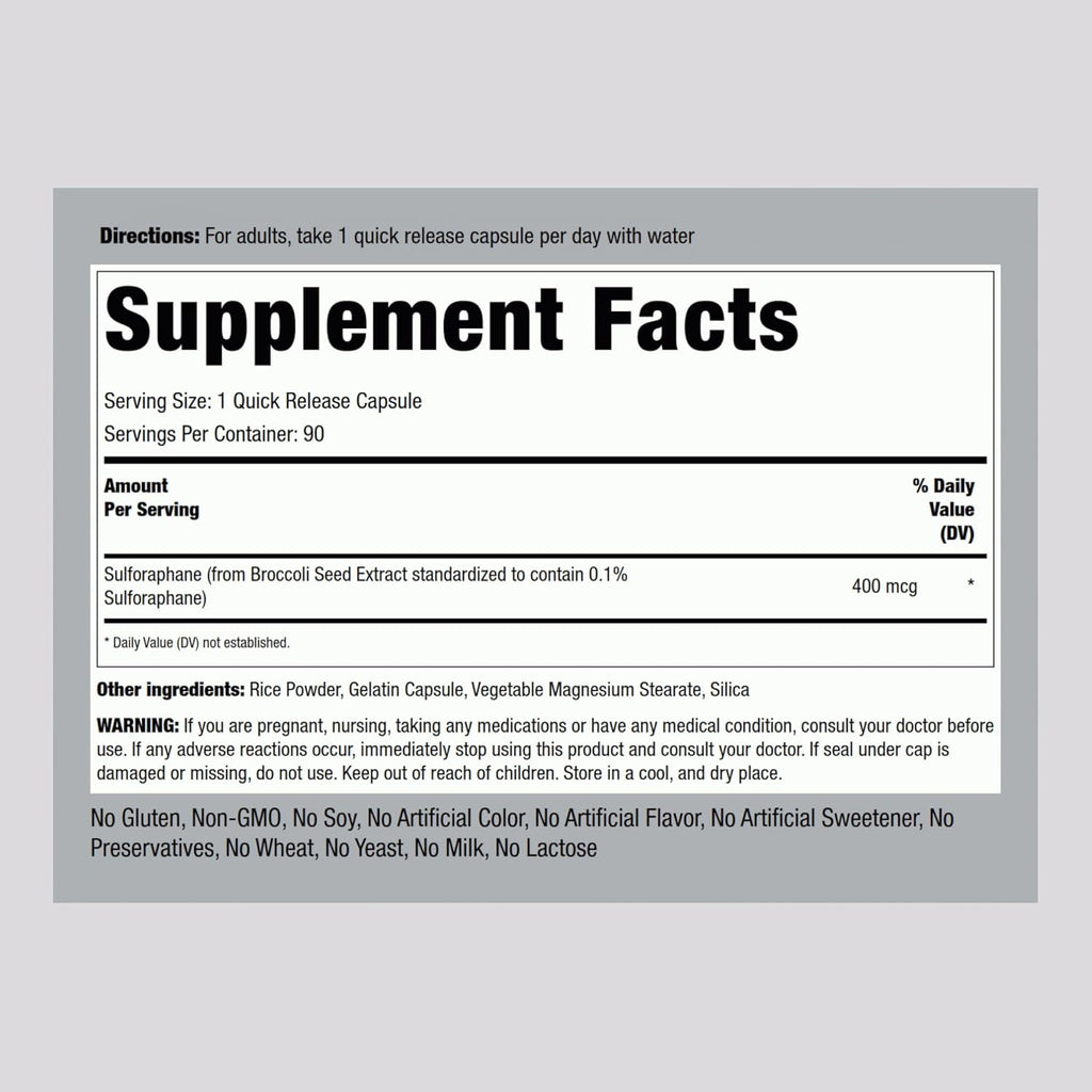 Piping Rock Sulforafano 400 mcg, 90 Cápsulas - Extracto de Semilla de Brócoli
