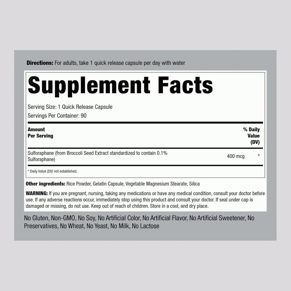 Piping Rock Sulforafano 400 mcg, 90 Cápsulas – Extracto de semilla de brócoli: fuente natural y concentrada. – Image 2