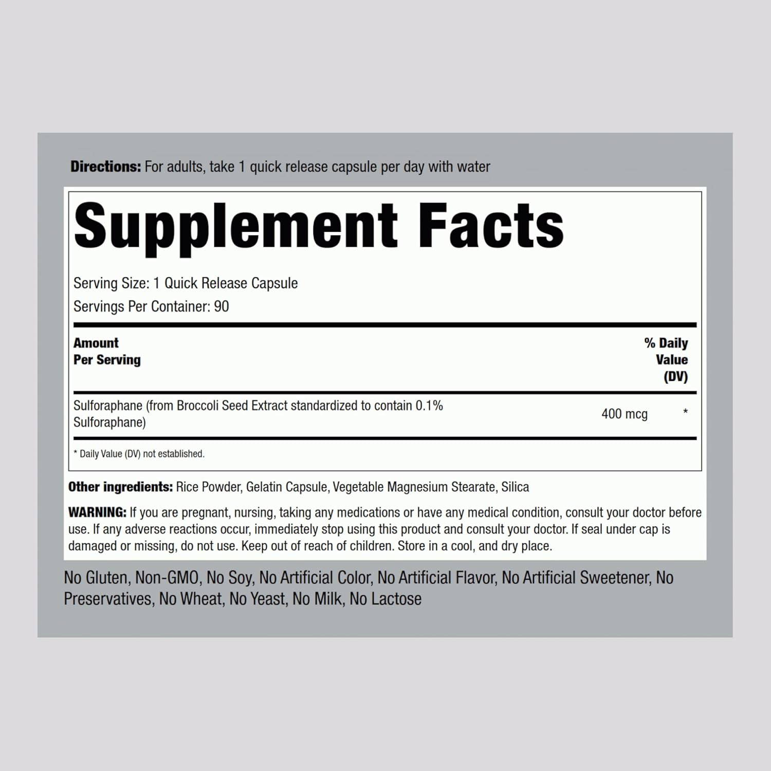Piping Rock Sulforafano 400 mcg, 90 Cápsulas - Extracto de Semilla de Brócoli