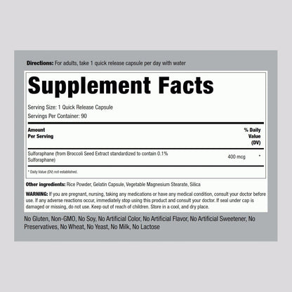 Piping Rock Sulforafano 400 mcg, 90 Cápsulas – Extracto de semilla de brócoli: fuente natural y concentrada. – Image 2