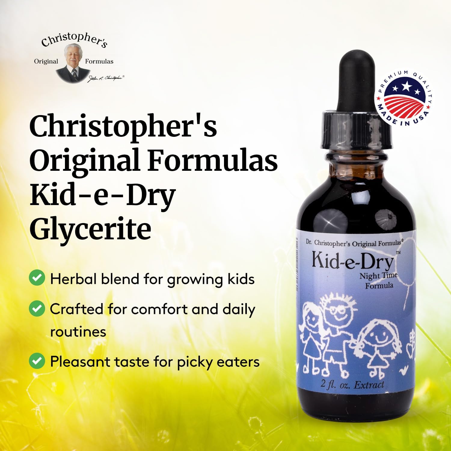 Christopher's Original Formulas Kid-e-Dry Glycerite – Complemento herbal para el sistema urinario infantil, 59 ml