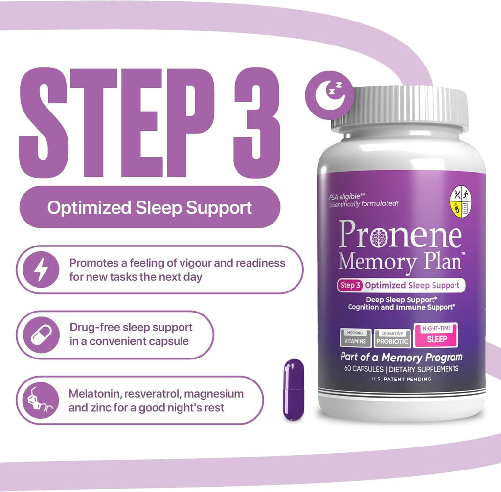 PRONENE Memory Plan: 3 Pack - Multivitamínico Matutino, Probiótico y Suplemento para el Sueño Profundo
