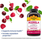 Country Life Complejo de Vitamina C con Acerola - 500 mg - 180 Obleas Masticables Sabor a Bayas