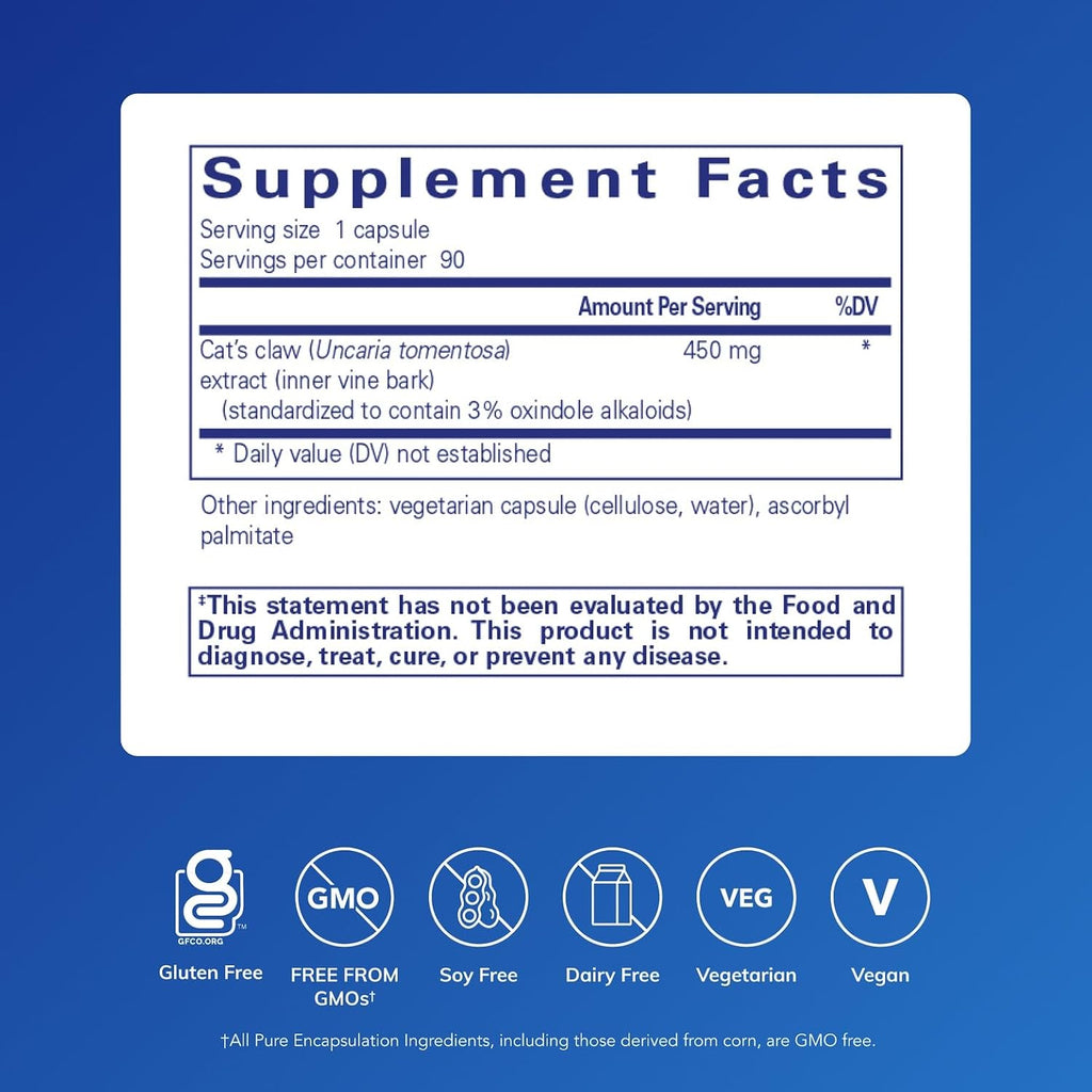 Pure Encapsulations Uña de Gato | Suplemento para apoyar las articulaciones, el sistema inmunológico y cardiovascular, y la salud gastrointestinal* | 90 Cápsulas