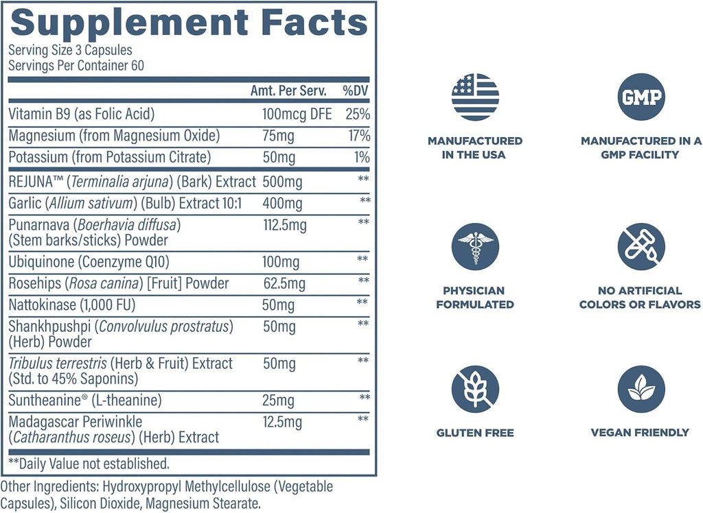 Revive MD Blood Pressure Support - Complejo para la tensión arterial y salud cardiovascular (180 cápsulas veganas)